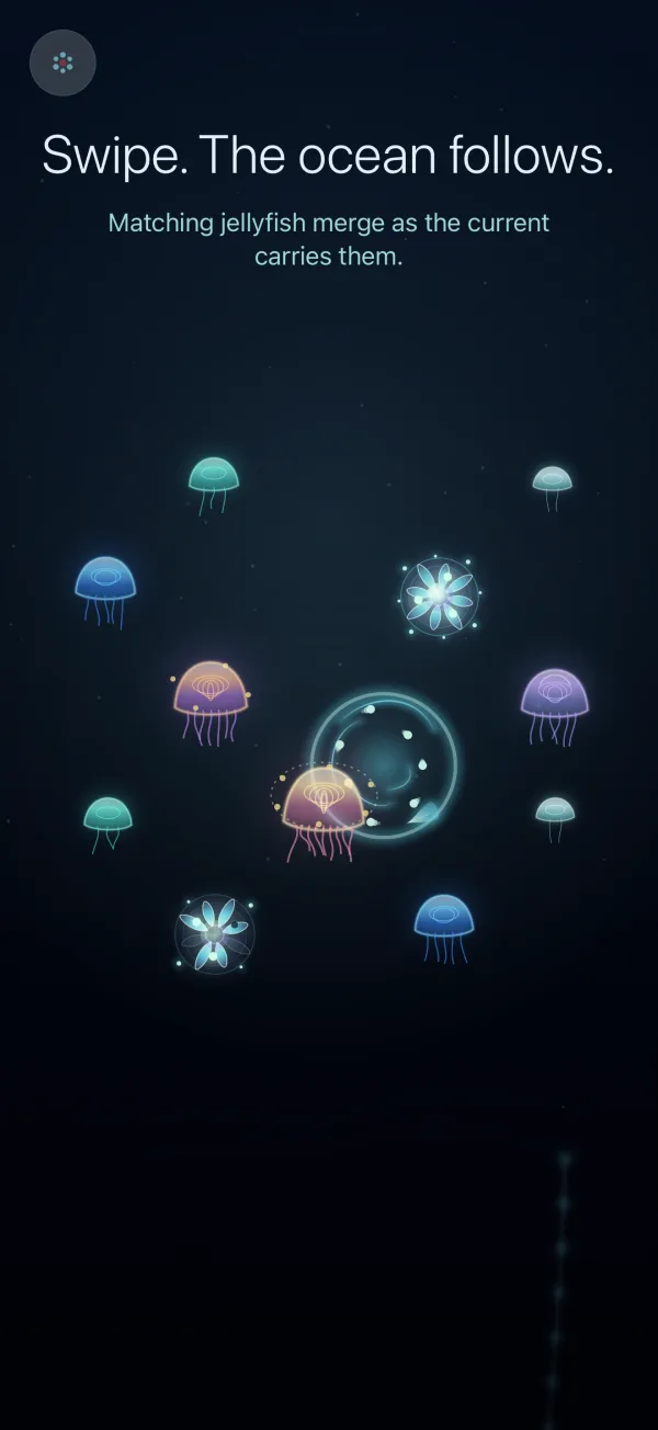 Swipe. The ocean follows. Matching jellyfish merge as the current carries them.