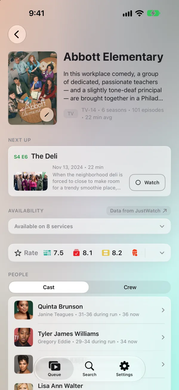 Abbott Elementary's page: the next episode, S4 E6 "The Deli", availability on 8 services, ratings and the cast.
