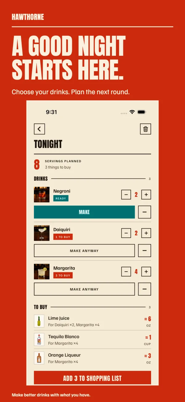 A good night starts here. Choose drinks and plan the next round.